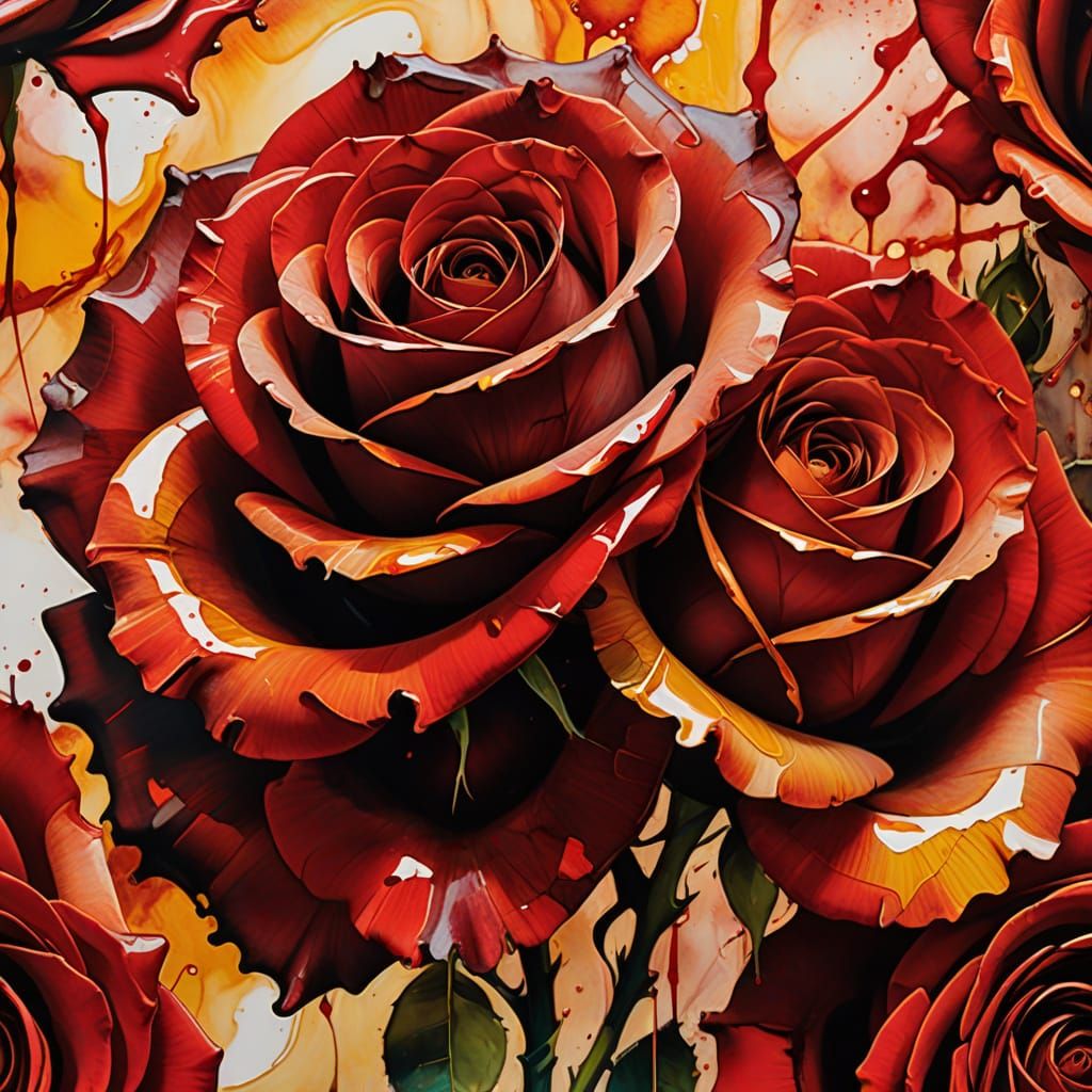 Vibrant Abstract Red Roses in Golden Hour