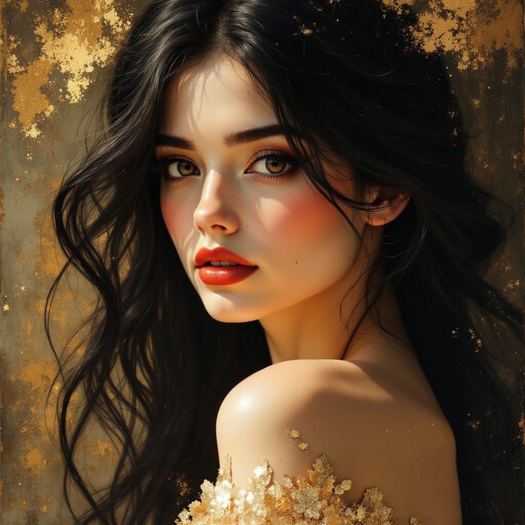 Elegant Goddess Portrait in Divine Oil Painting Style