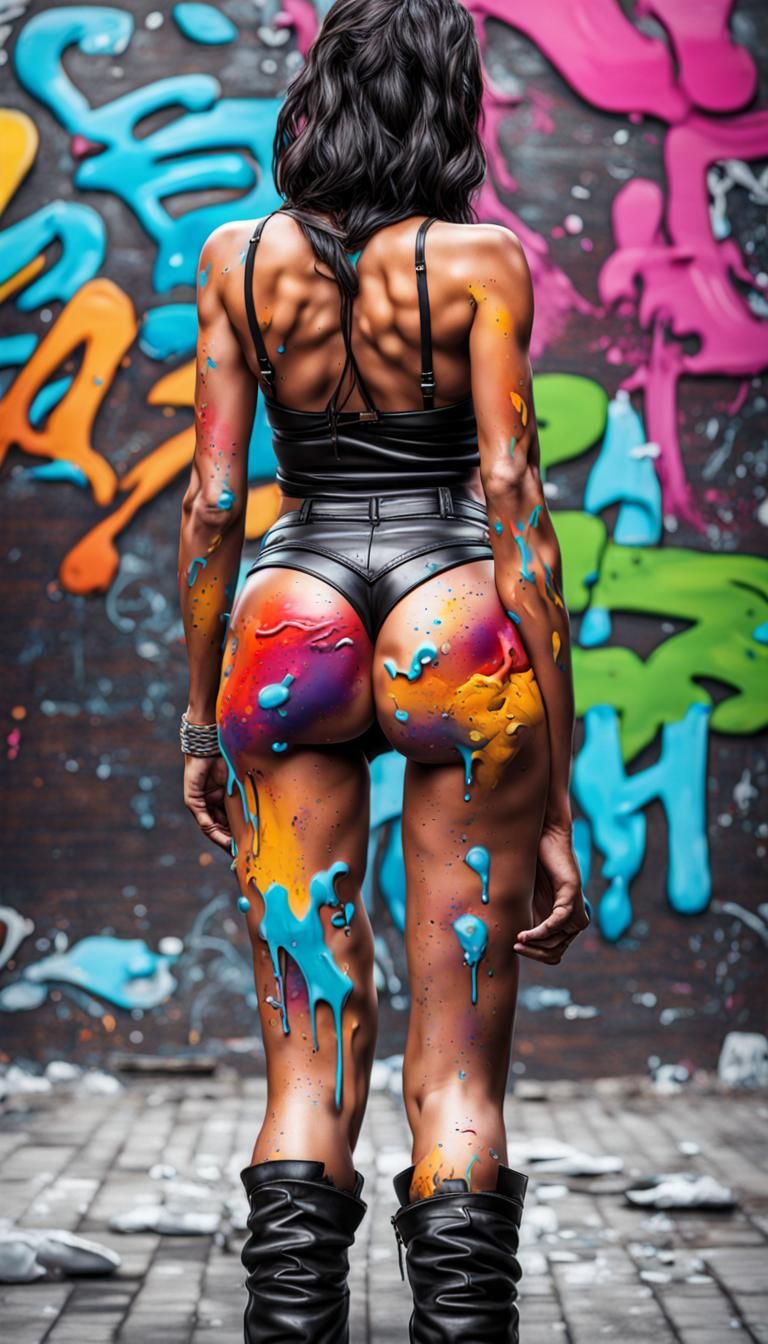 Leather Booty Short Mockup in Graffiti Art Style