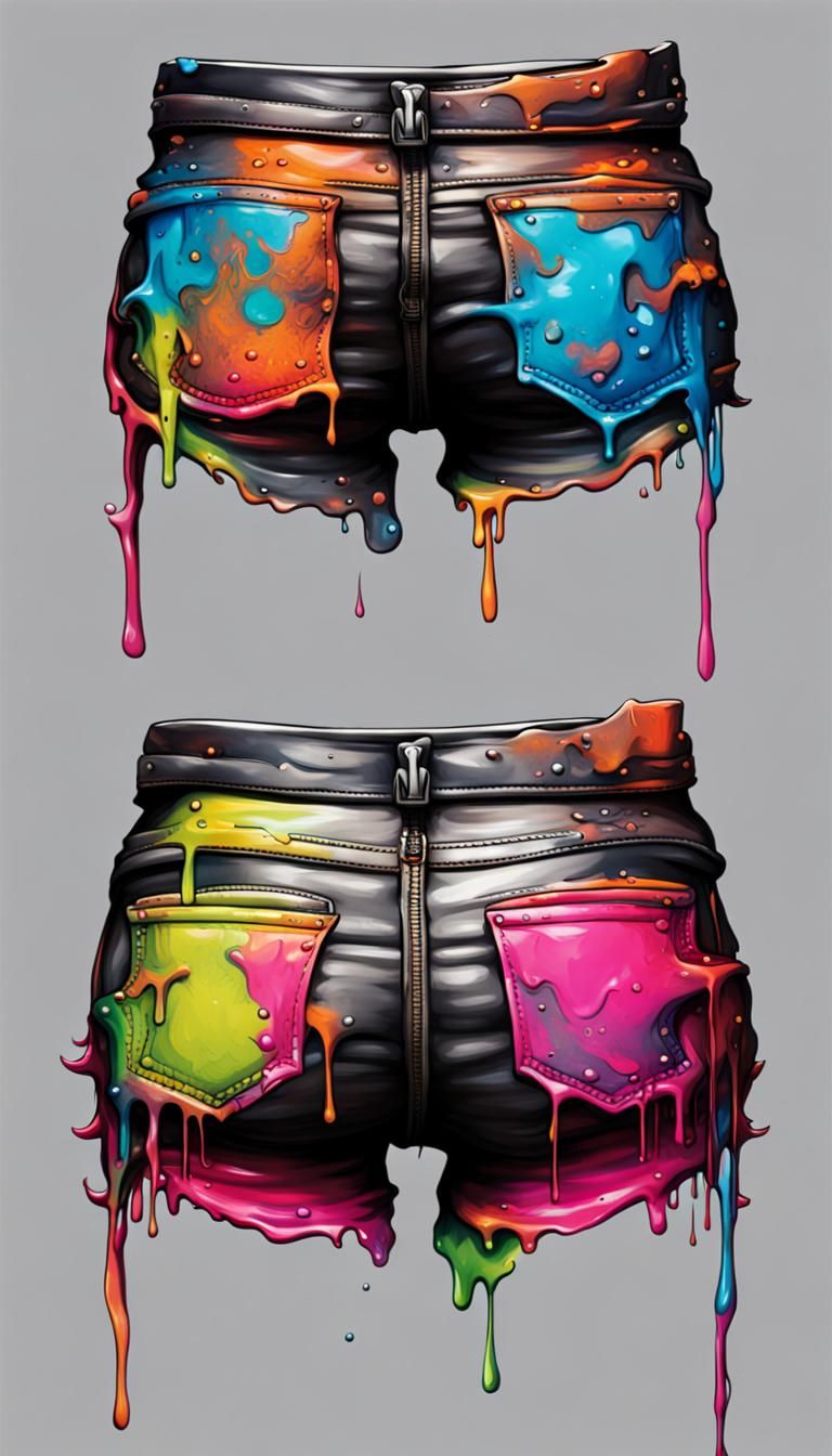Leather Booty Short Mockup in Graffiti Art