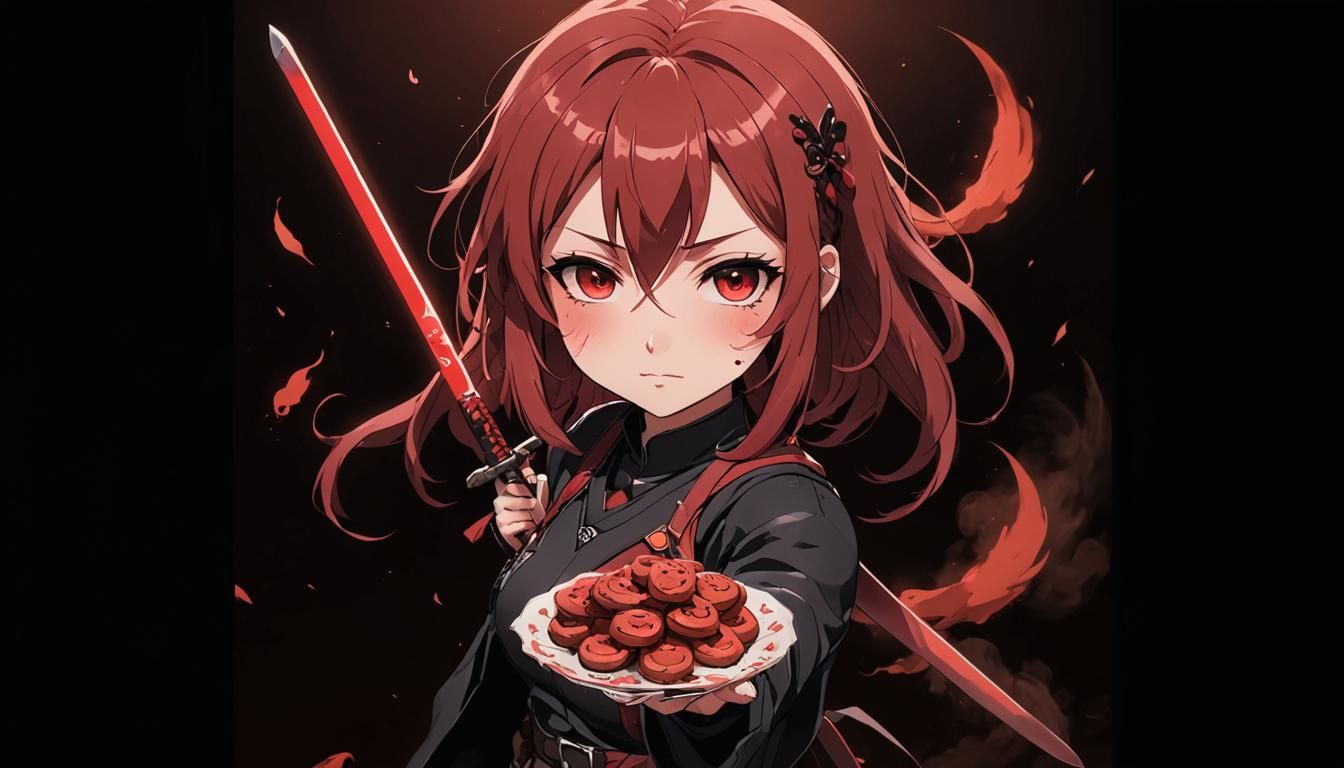 Anime Woman in Smoky Desert with Swords