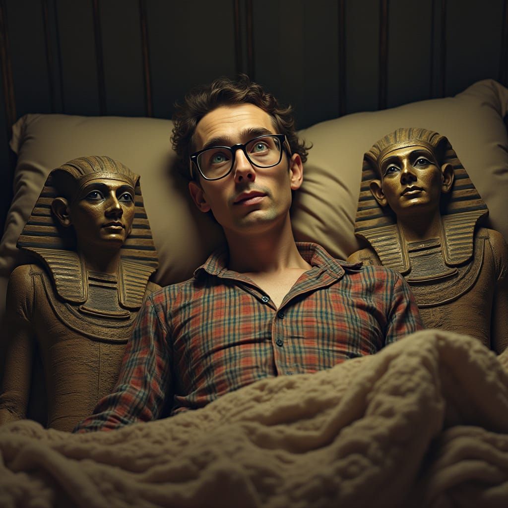 Scholar's Bedtime Story with Mummies, Whimsical Art