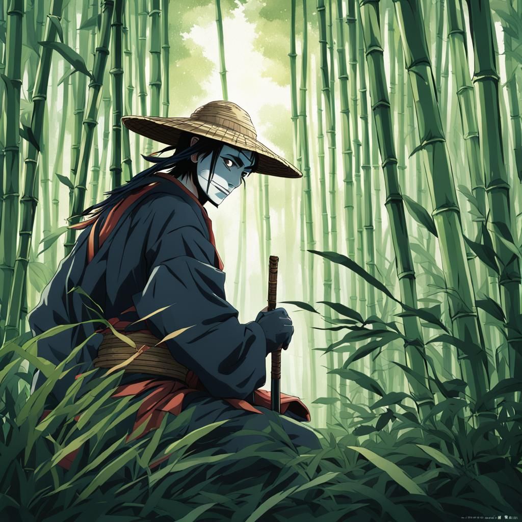 Ronin with Evil Heart in Bamboo Forest: Anime Style