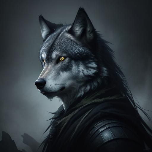 Eerie Wolf Portrait in Dark Fantasy Charcoal Art