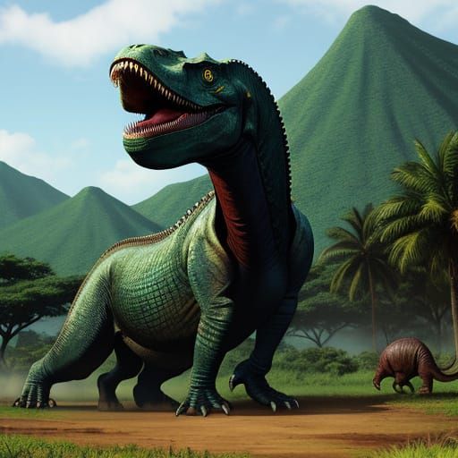 Surreal African Jurassic Landscape in Vibrant Colors