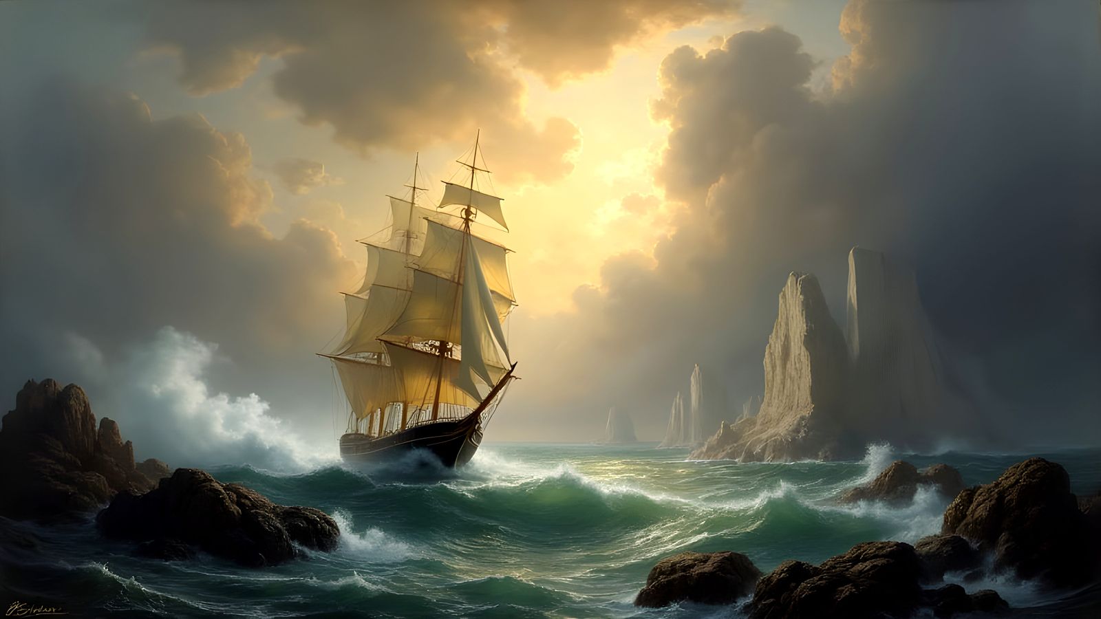 Stormy Ocean Scene with Arches in 19th-Century Realism