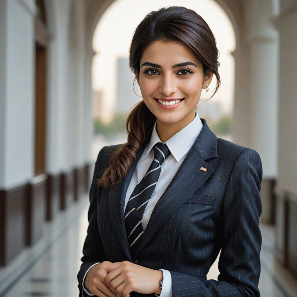 Elegant Professional Woman in Pinstripe Suit