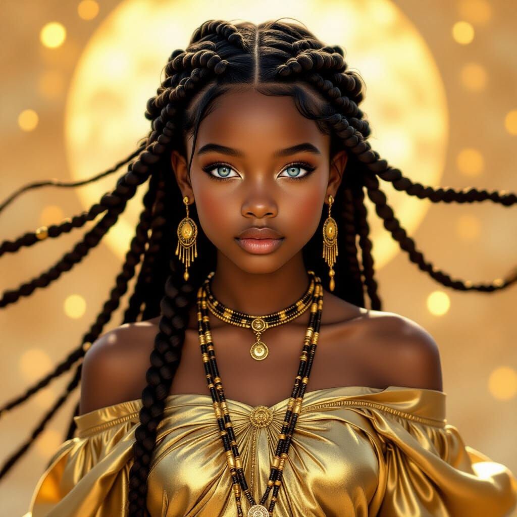 Teenage Girl with Braids and Gold Gown