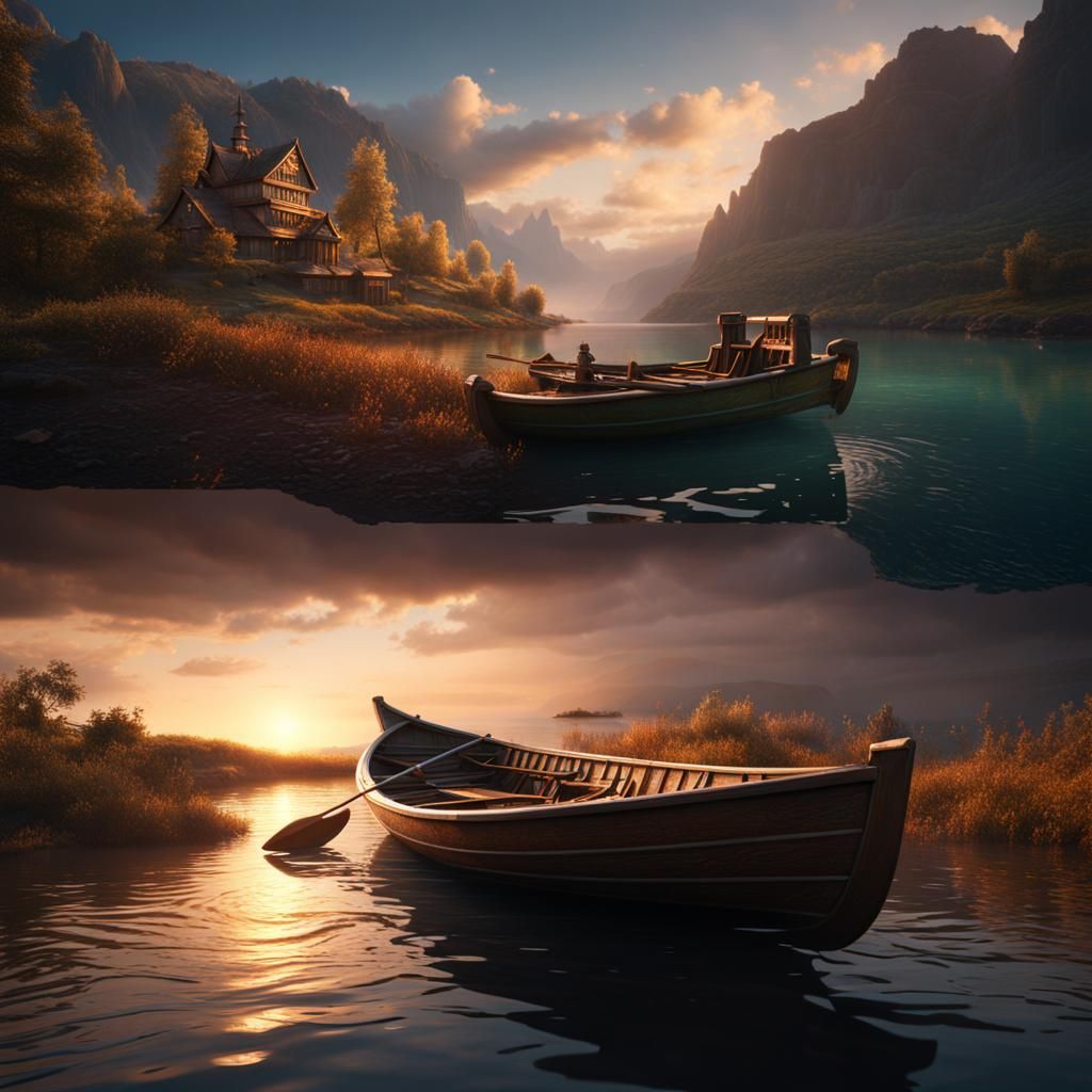 Fantastical Rowboat in Detailed Matte Painting