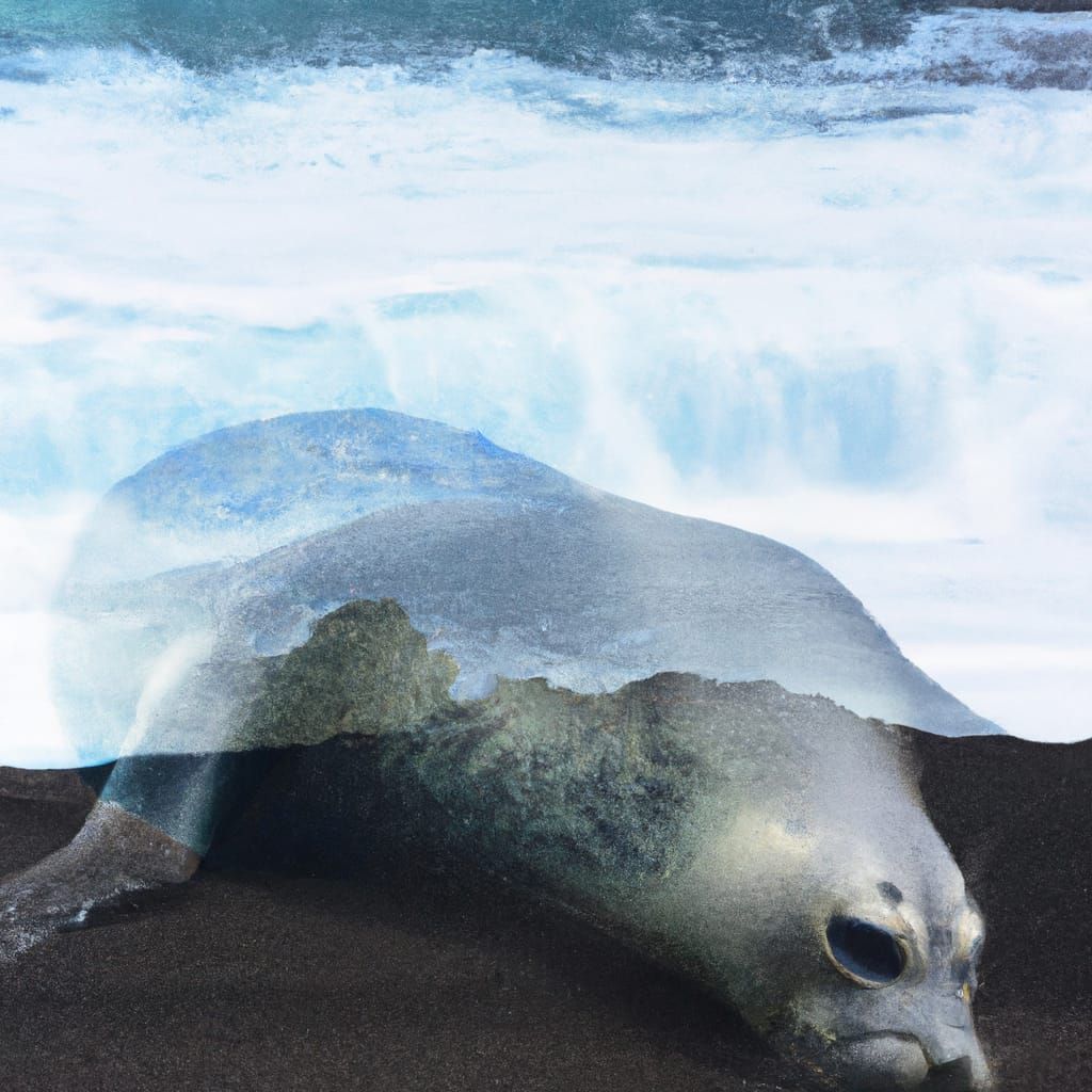 Monk Seal Double Exposure on Hawaii Beach