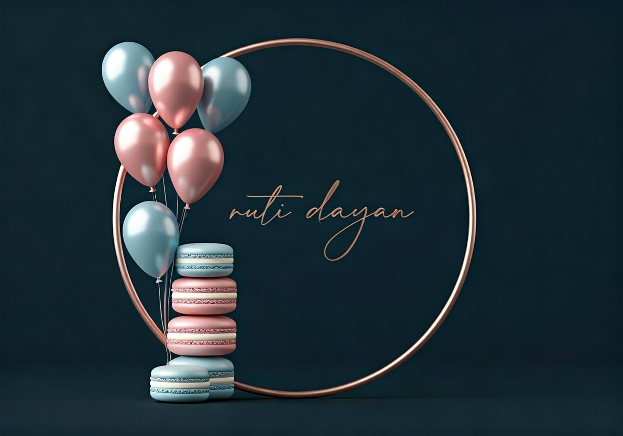 Elegant Business Card with Balloons and Macarons in Soft Hue...