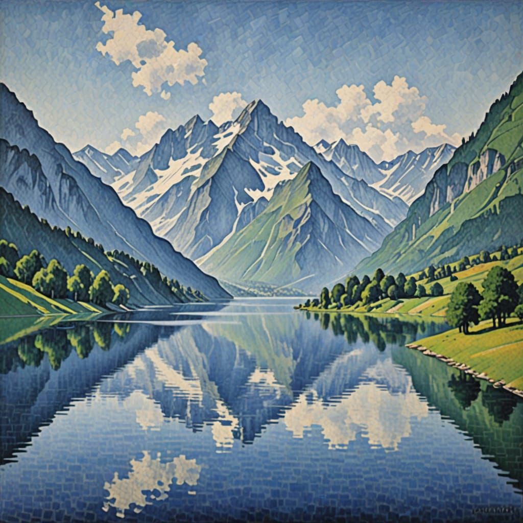Swiss Mountain Lake in Suprematist Style