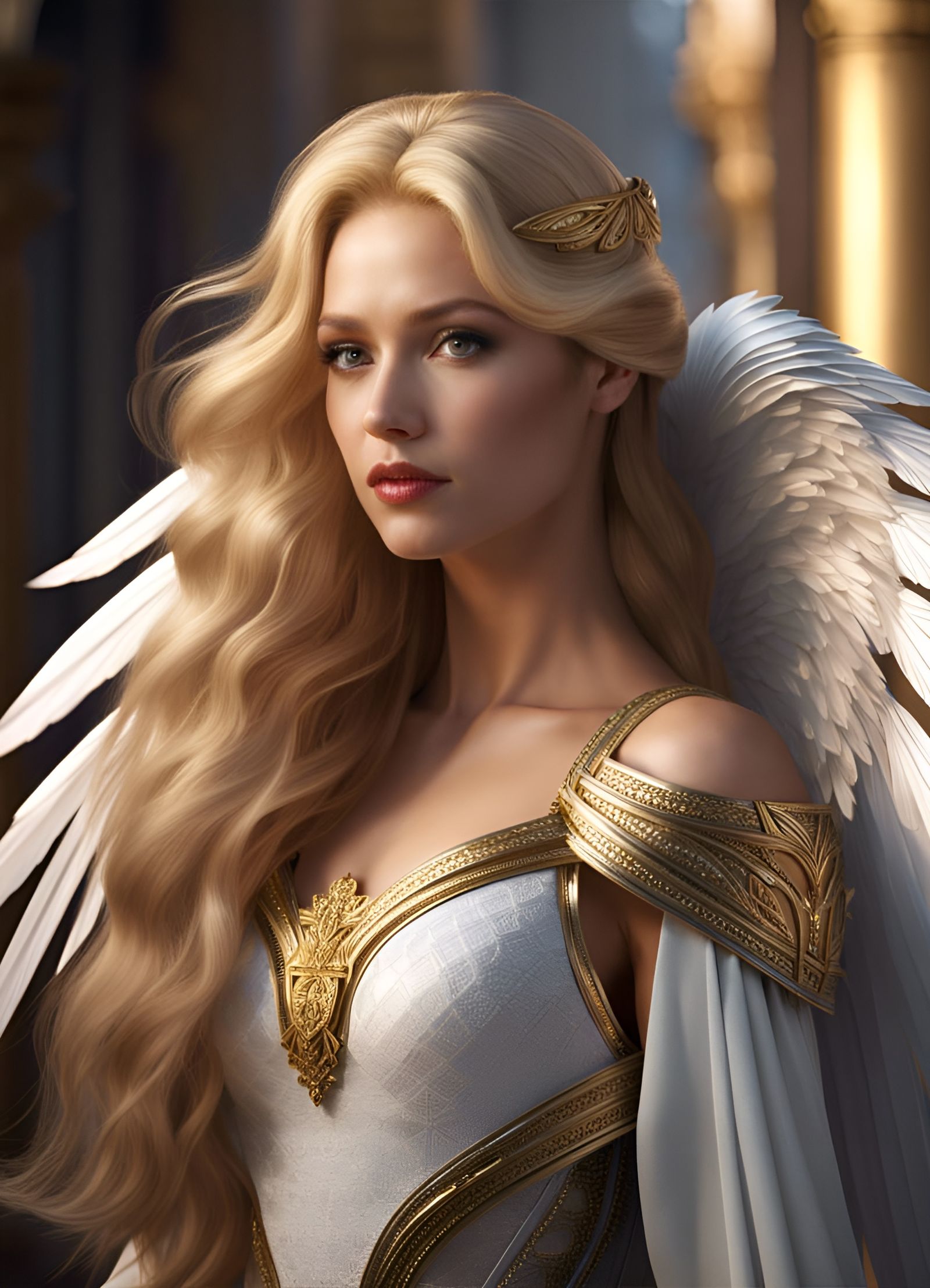 Radiant Angel in Golden Armor Soaring in Heaven