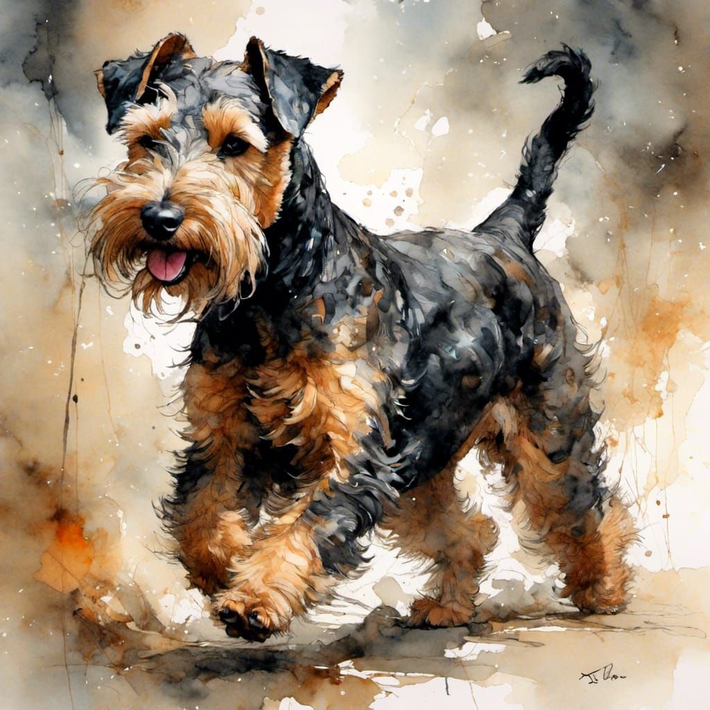 Dynamic Black Lakeland Terrier in Motion