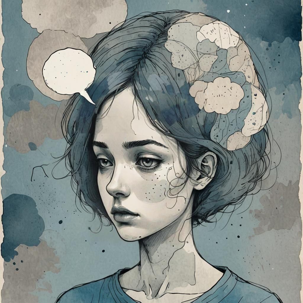 Sketch of Faceless Girl with Troubled Thoughts