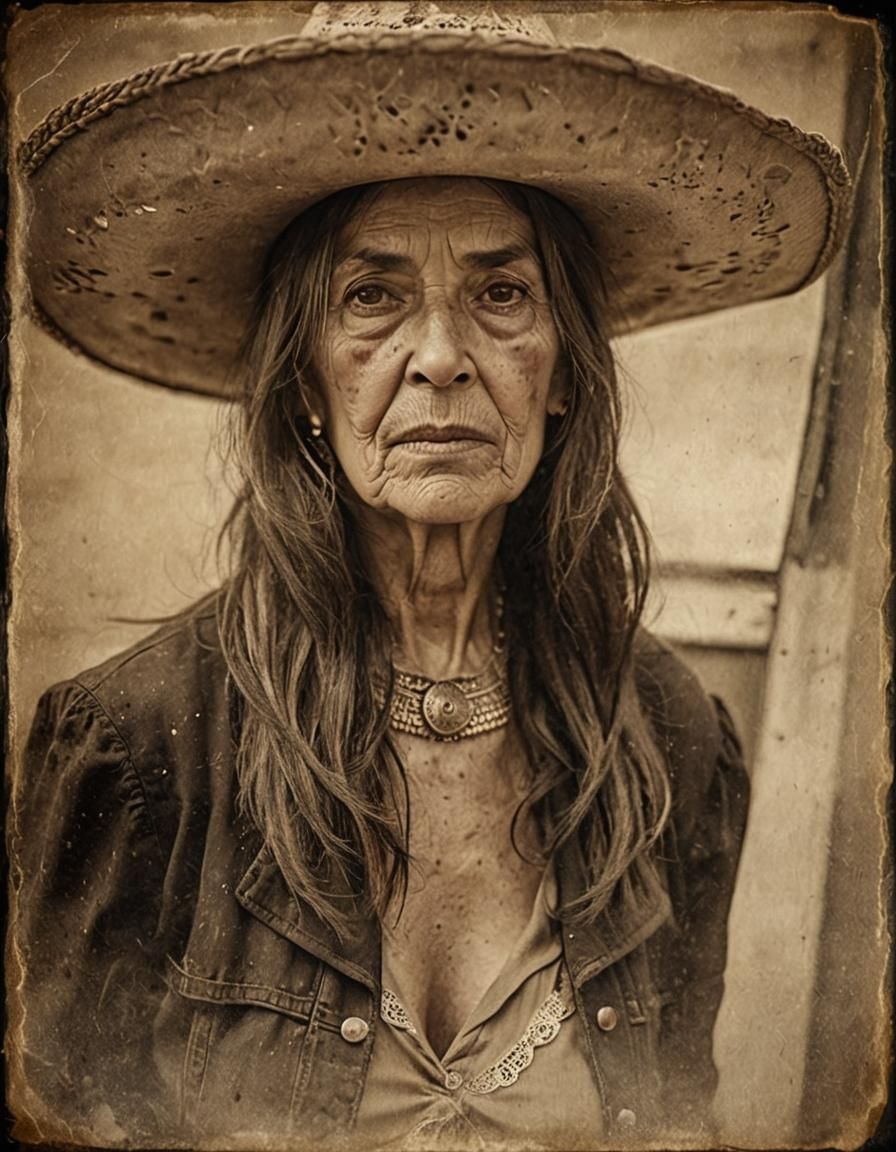 Vintage Portrait of Woman in Sombrero, Sepia Tones