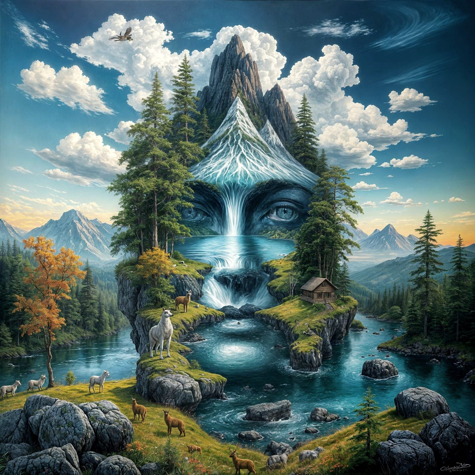 Surreal Nature Face Optical Illusion in Landscape