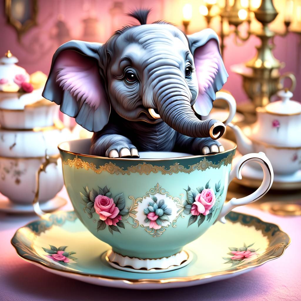 Charming Elephant Tea Party: Victorian Digital Art
