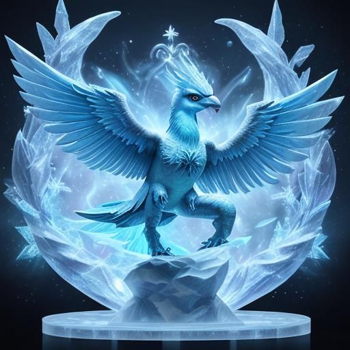 Holographic Ice Statue of Articuno in 8k
