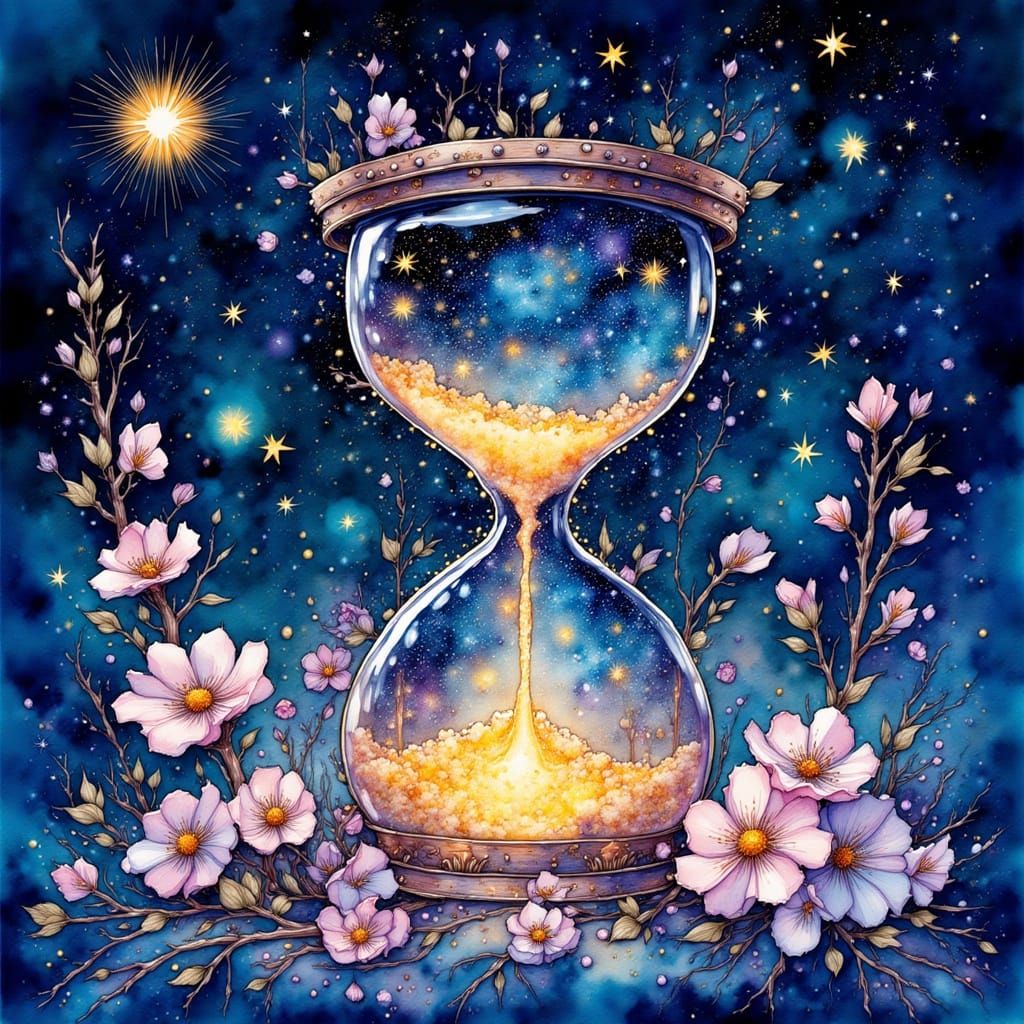 A hourglass where the sand is made of stars