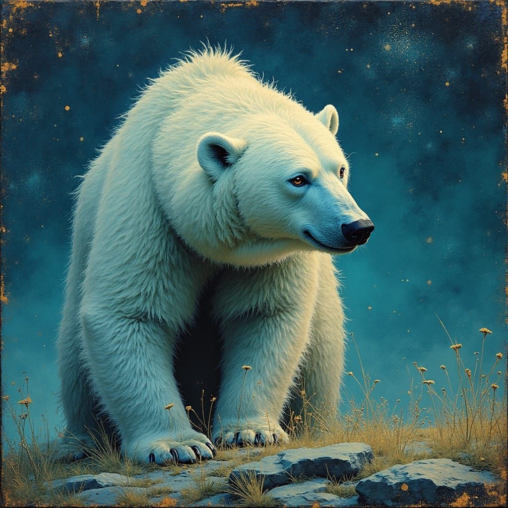 Surreal Polar Bear Under Northern Sky