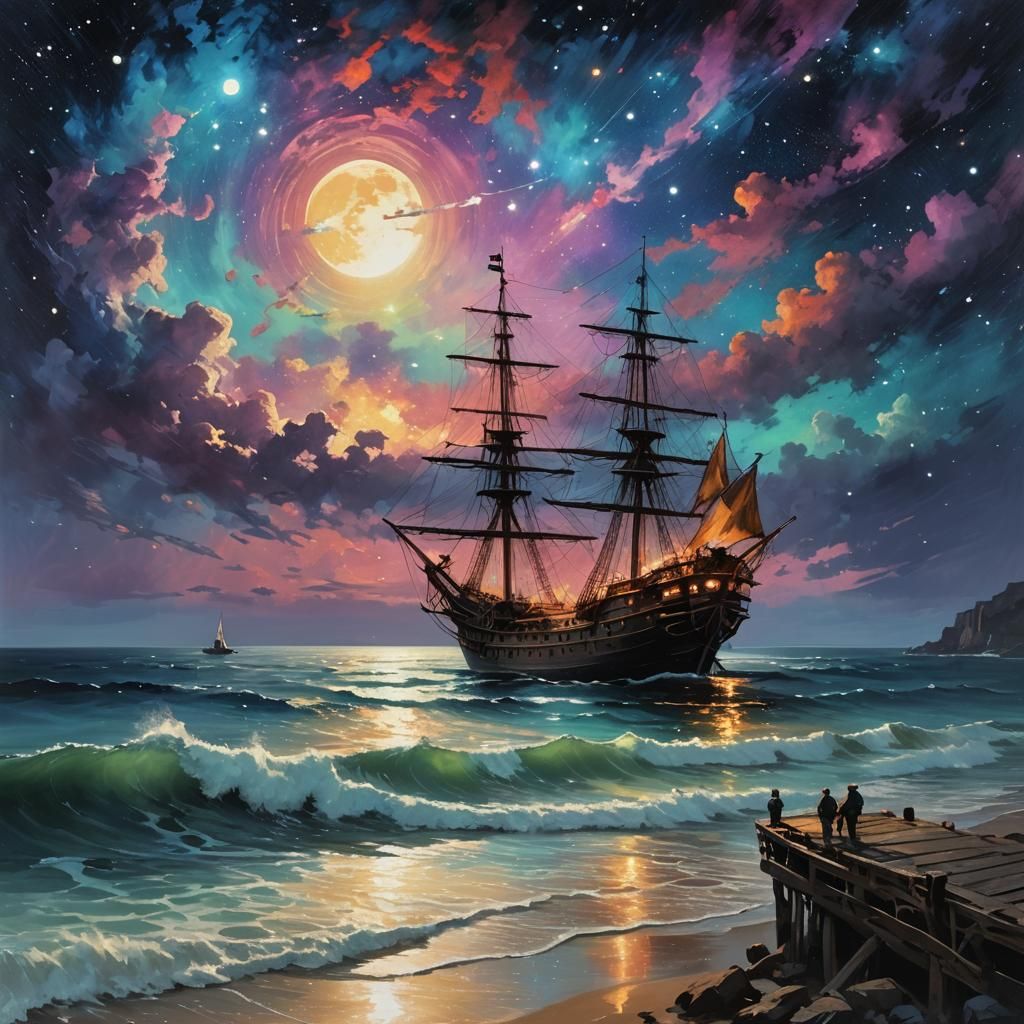 Snow Treehouse Under Aurora Borealis in Winter