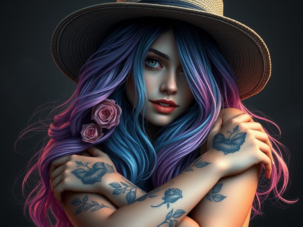 Dreamy Boho Pop Art Portrait in Charcoal and Graphite