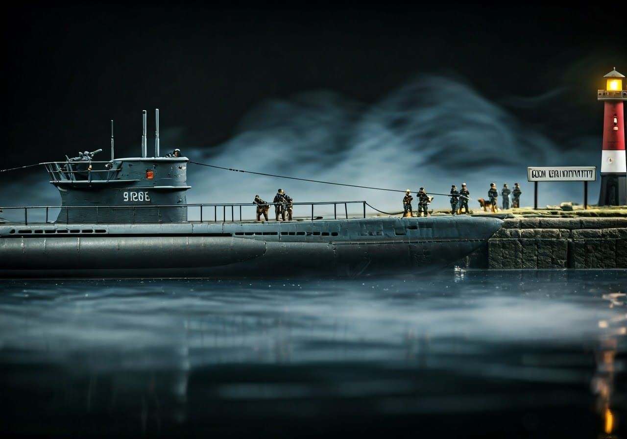 Miniature U-Boat Base in Cinematic Lighting