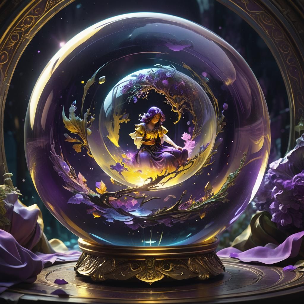 Spectral Spirit in Crystal Ball, Dark Fantasy Art
