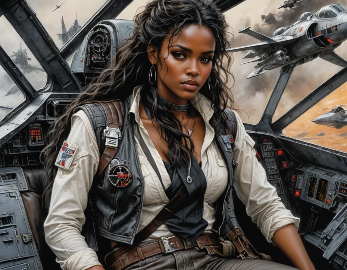 African Pilot Portrait by Luis Royo Style
