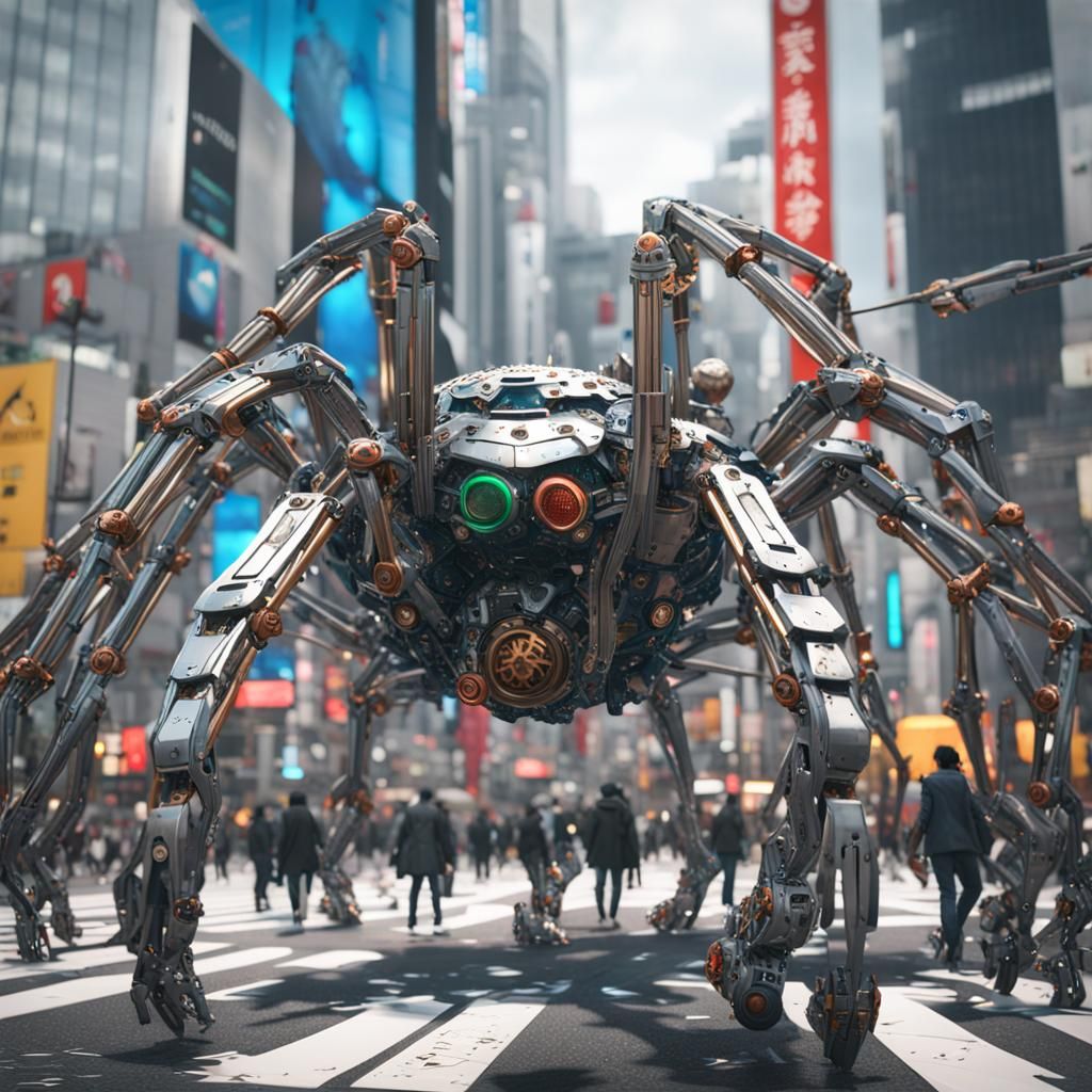 Google Street View of Shibuya crossing with mechanical spide...