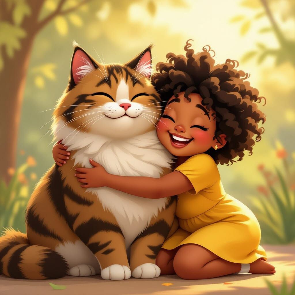 Girl Hugging Cat in Pixar Animation Style