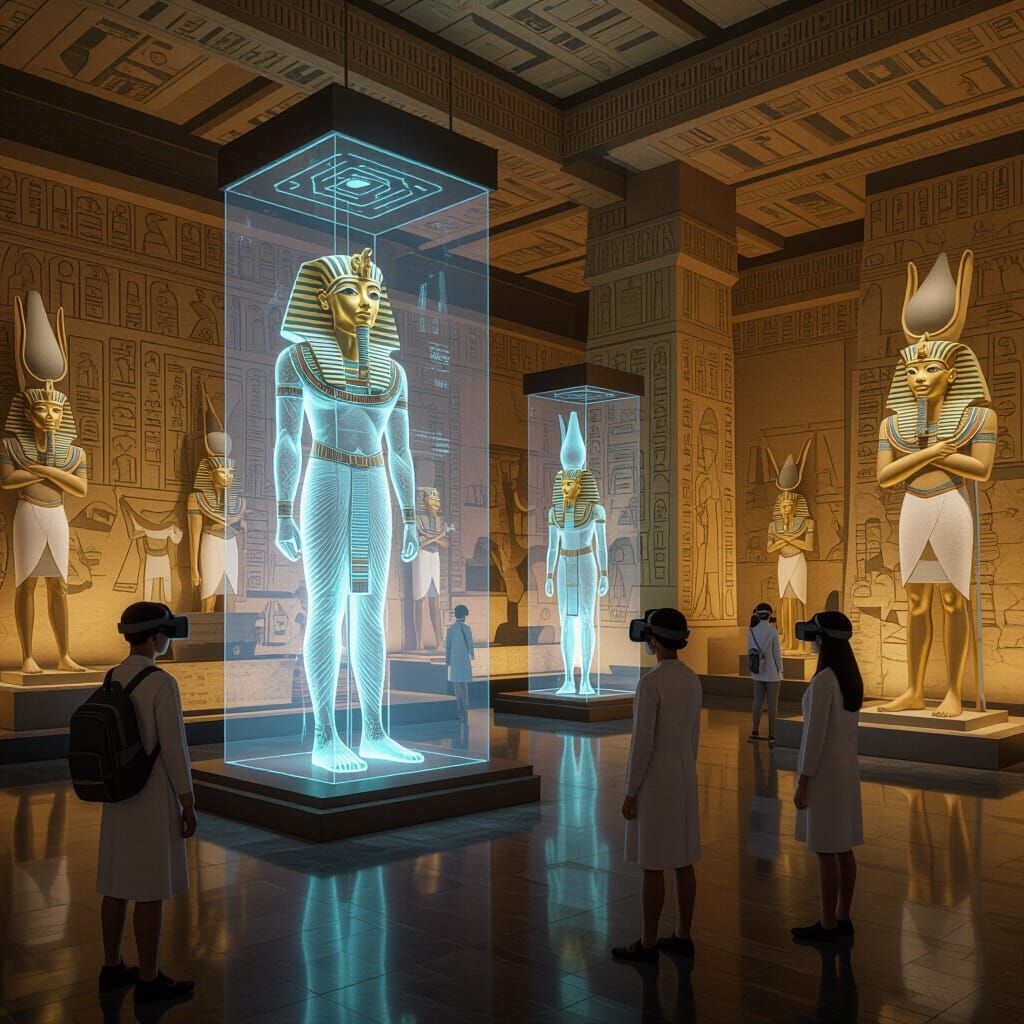 Futuristic Egyptian Museum with VR Headsets