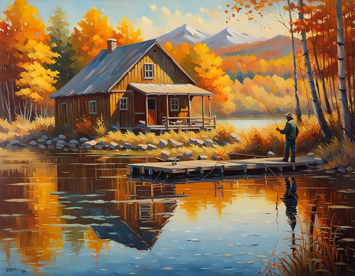 Fisherman at Sunset: An Impressionistic Oil Painting