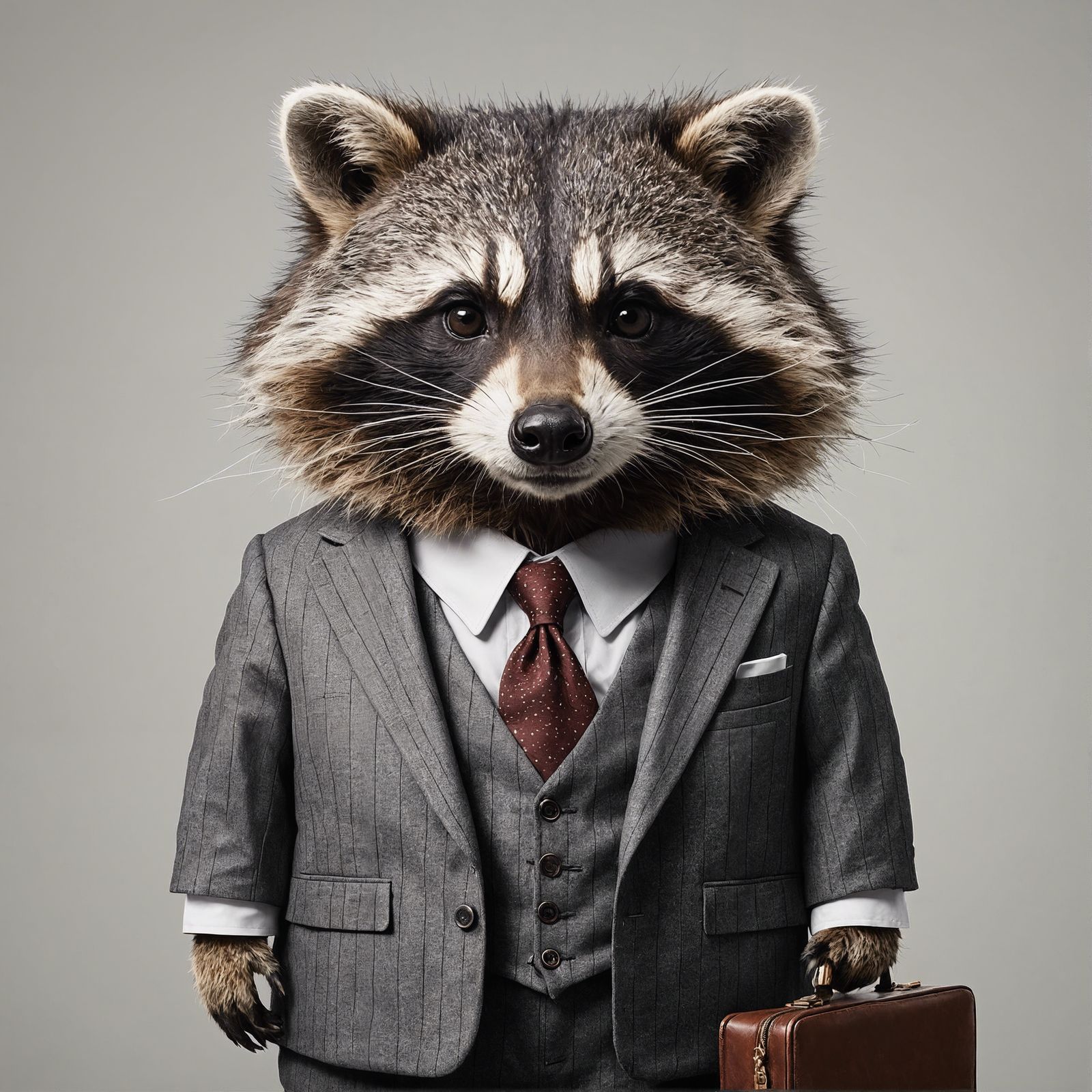 Raccoon Lawyer in Sharp Suit, Full Body Portrait