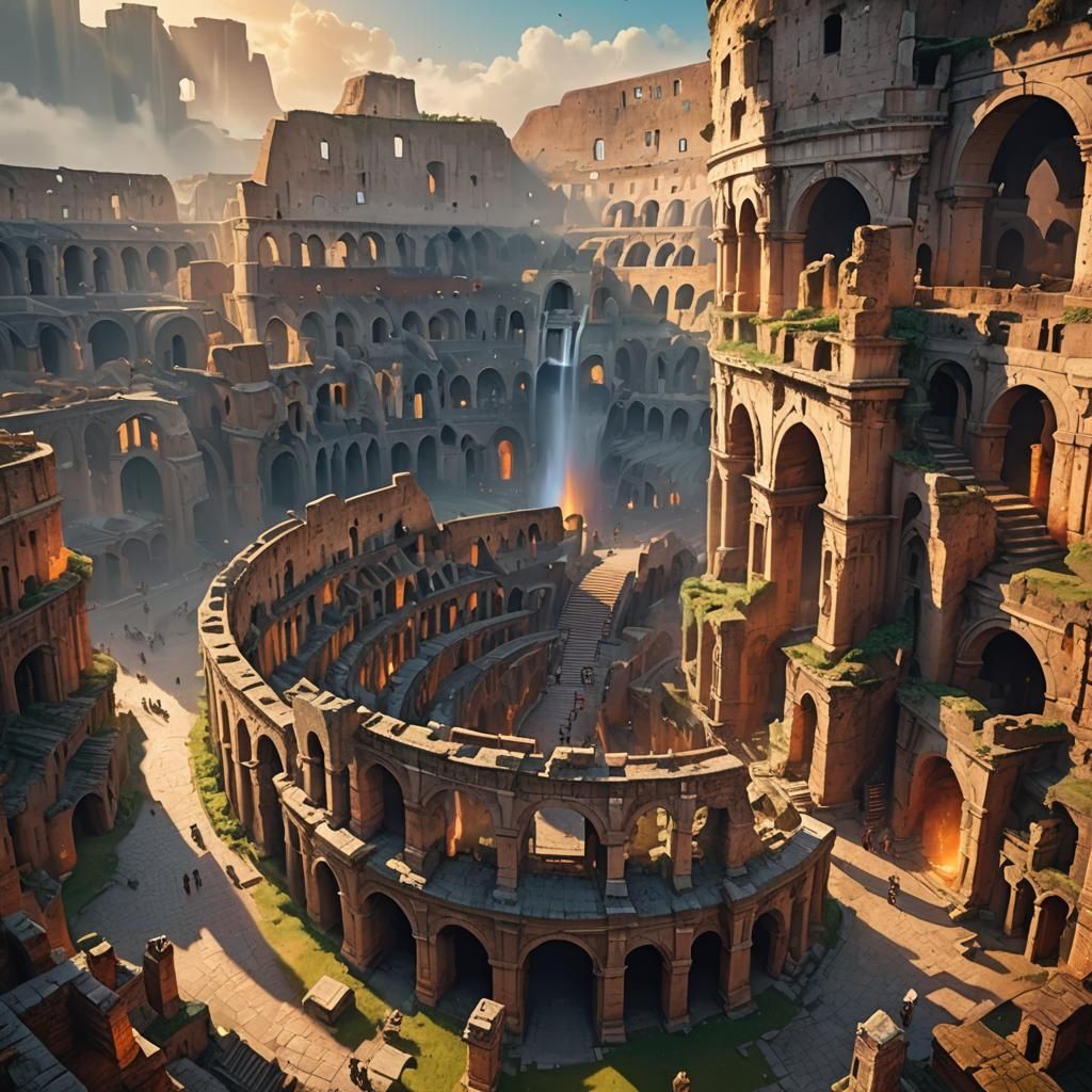 Magical Colosseum Concept Art in Oil Painting Style