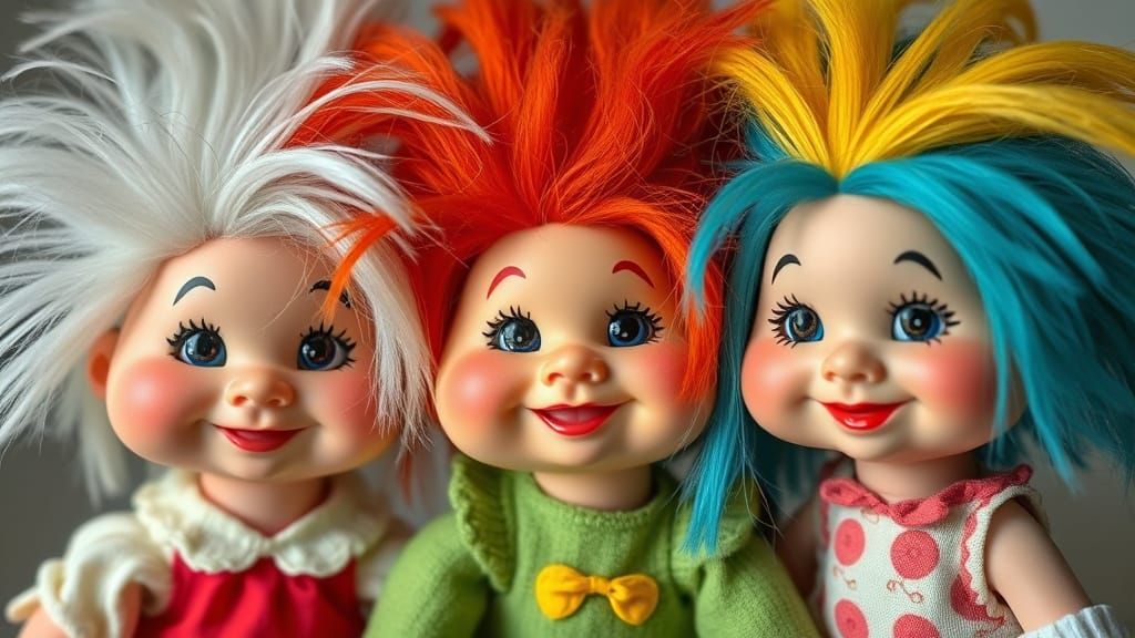 Vintage Troll Dolls with Colorful Hair, Lowbrow Art