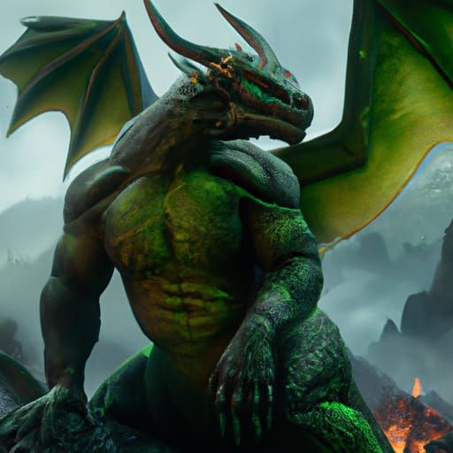 Powerful Green Dragon Fantasy Concept Art