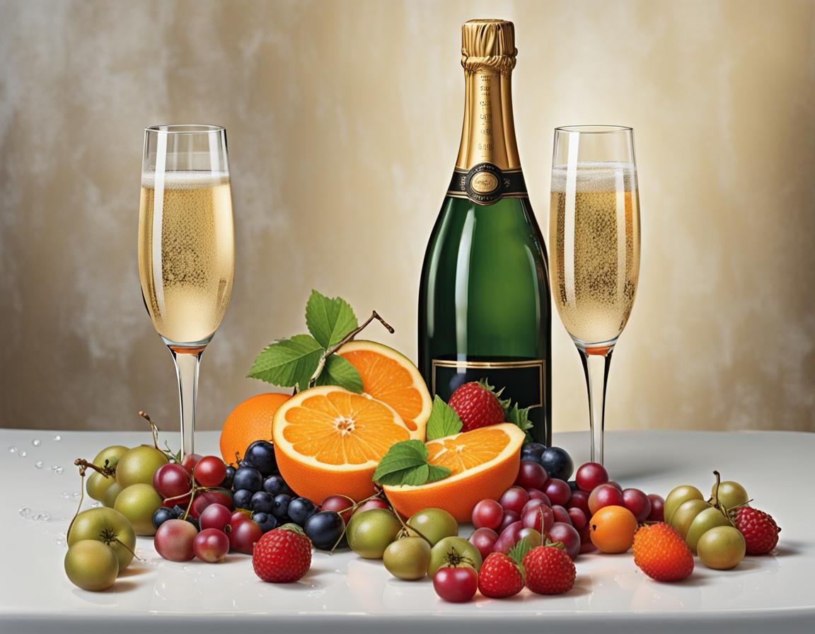 Classic Still Life with Champagne and Fruit
