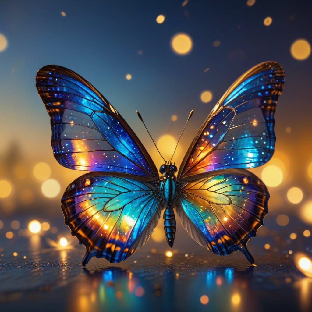 Rainbow Glass Butterfly in Celestial Light: Macro Shot
