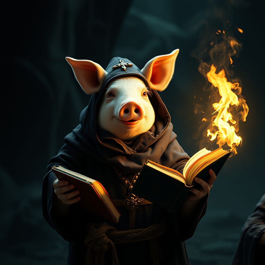 Pig Sorcerer in Dark Fantasy Realm: Cinematic Film Still