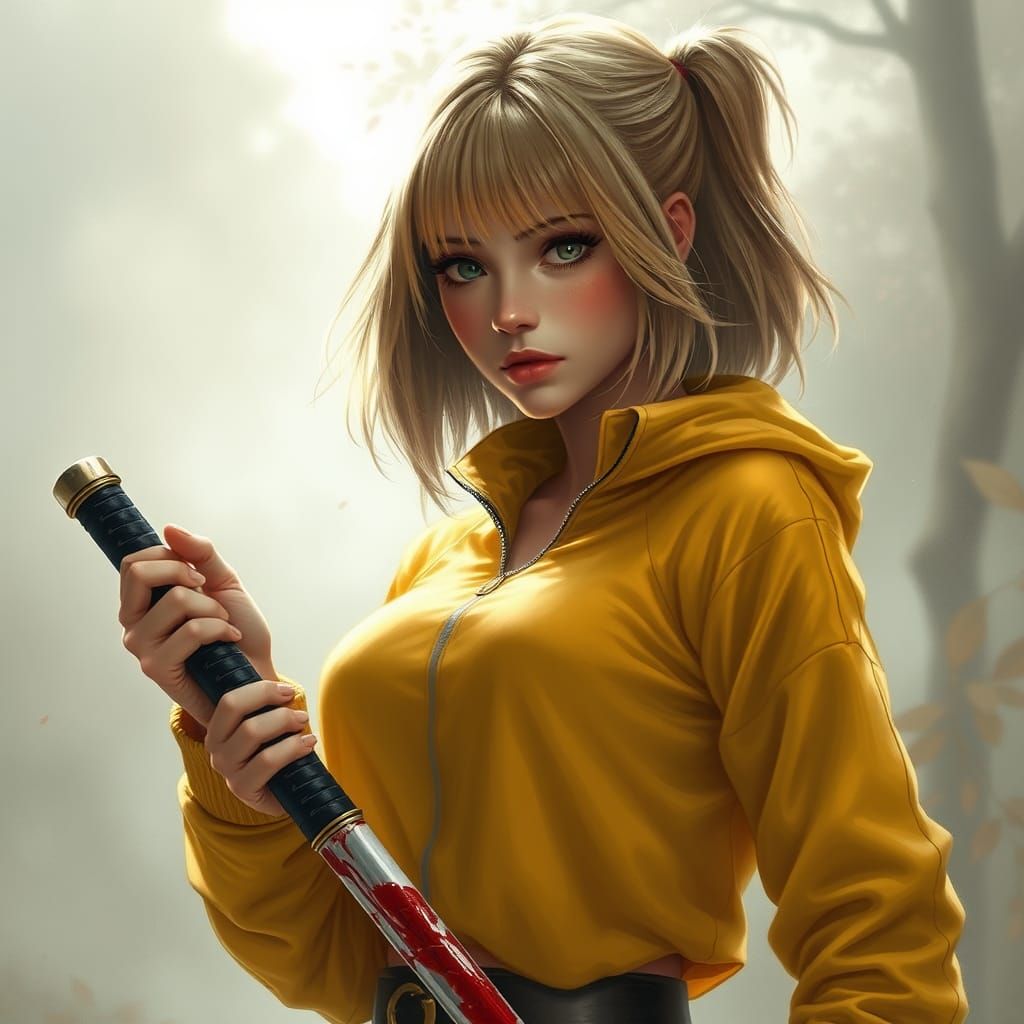 Blonde Woman with Katana in Ethereal Style