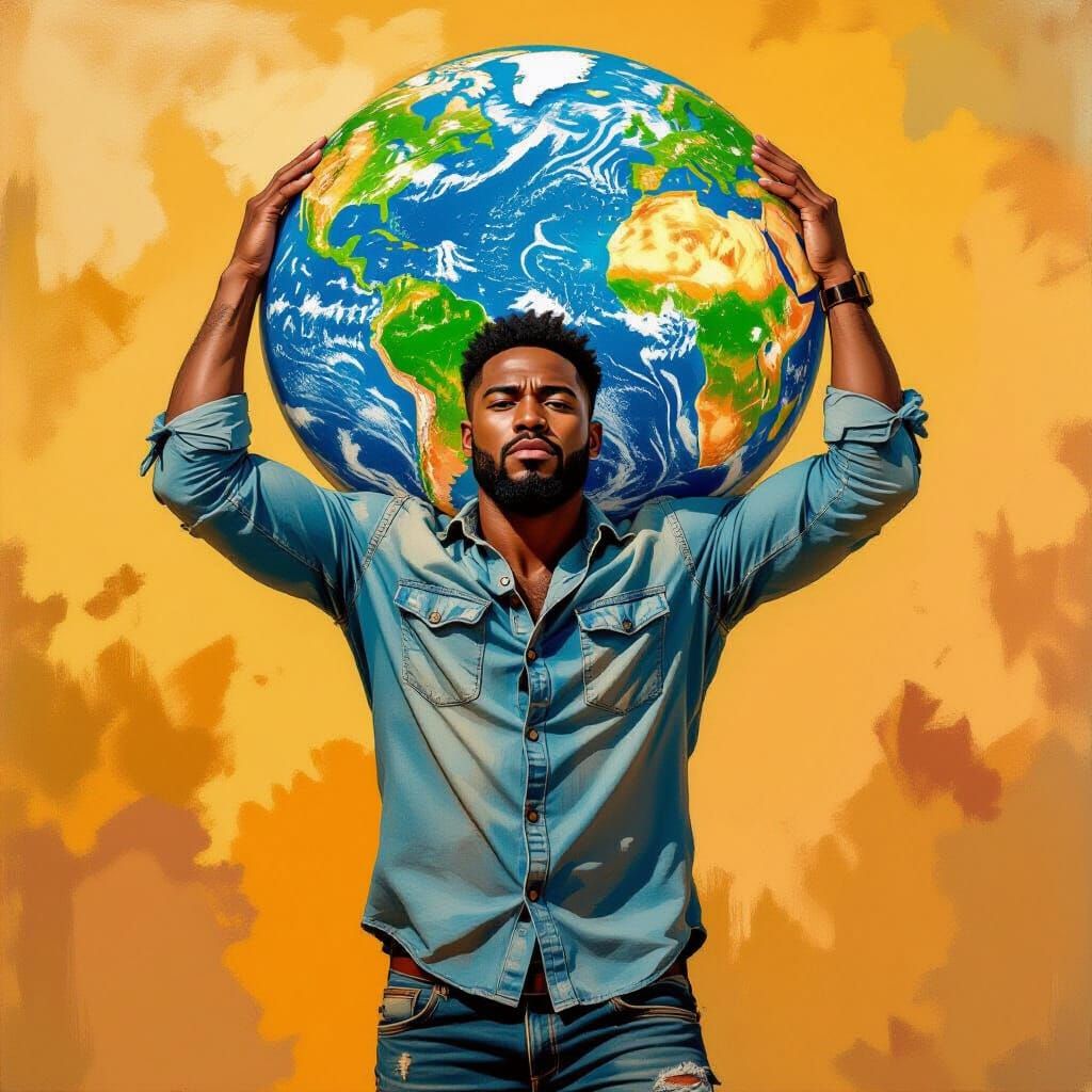 Man Carries World in Contemporary Painting Style