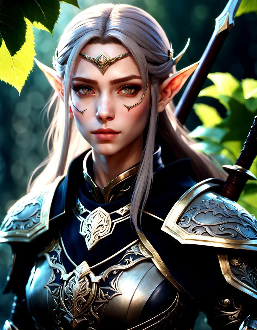 Elven Warrior Portrait in 3D Anime Style