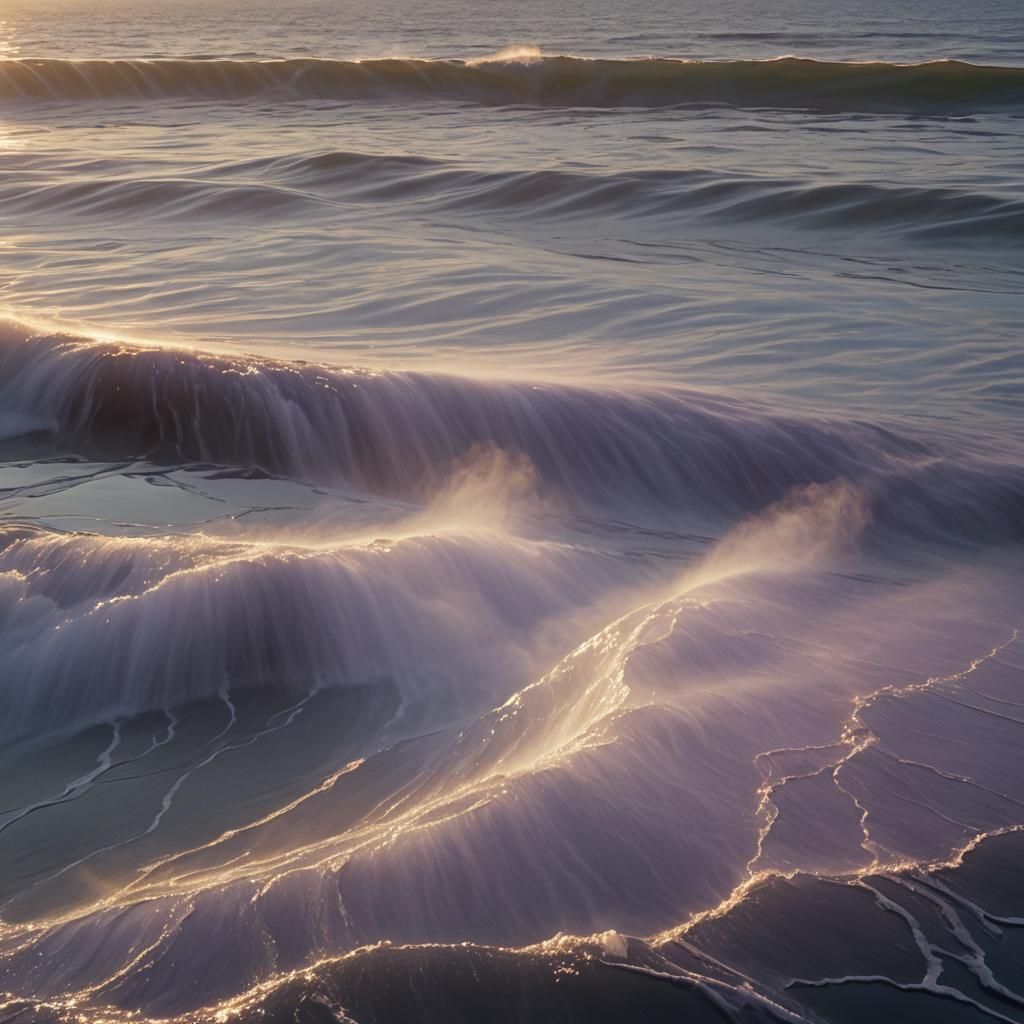 Hyperrealistic Dawn Sky Over Water with Mist