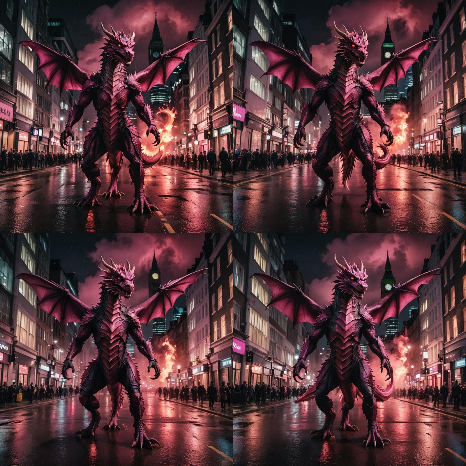 Fiery Pink Dragon Attacks London: Cinematic Still