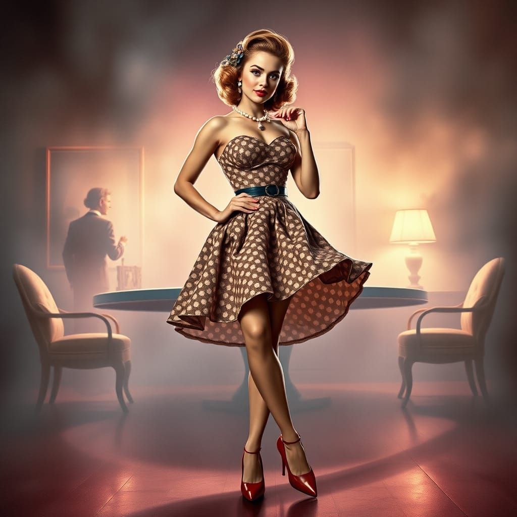 Captivating 1950s Housewife Pin-Up Illustration