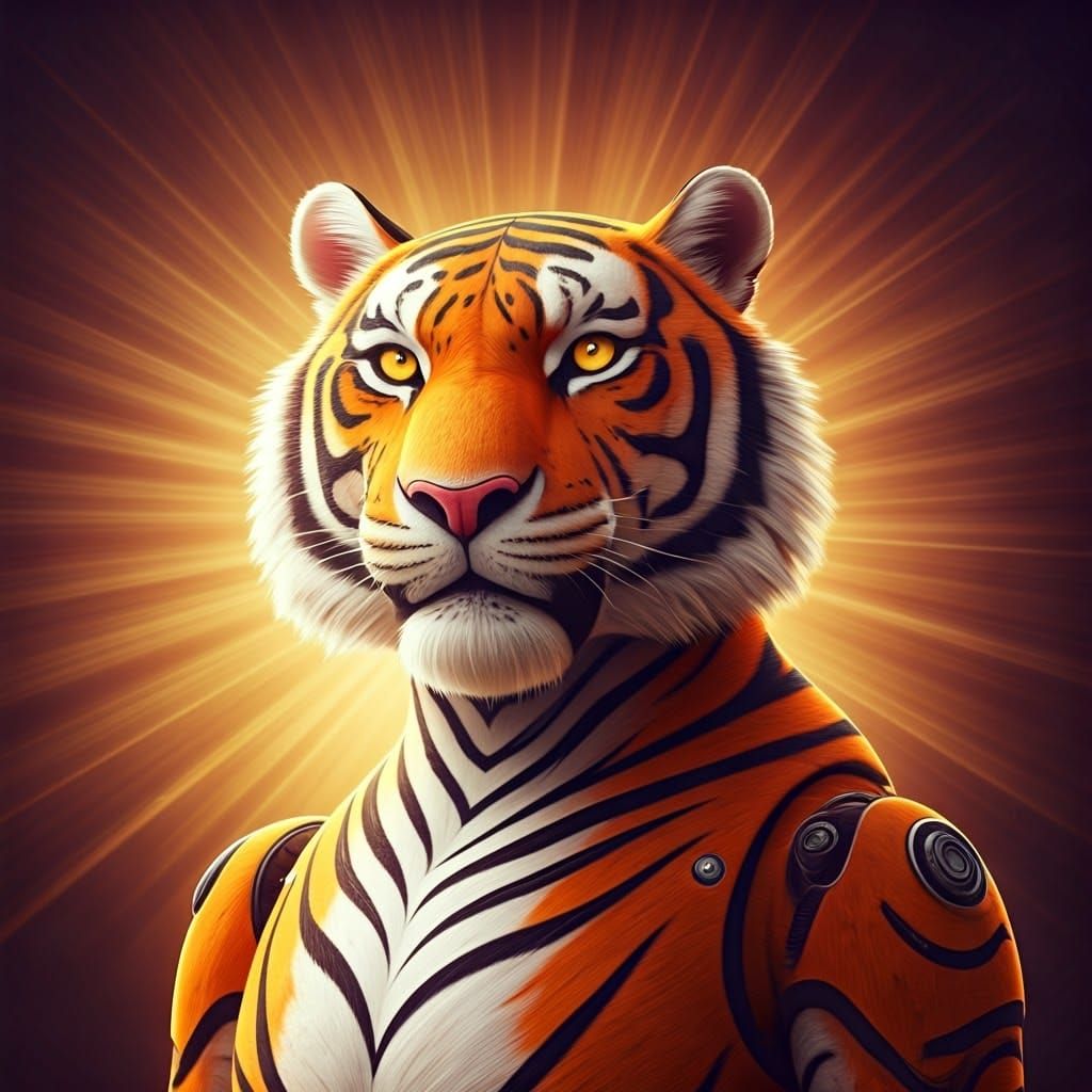 Cyberpunk Tiger Robot Concept Art in Vibrant 4K