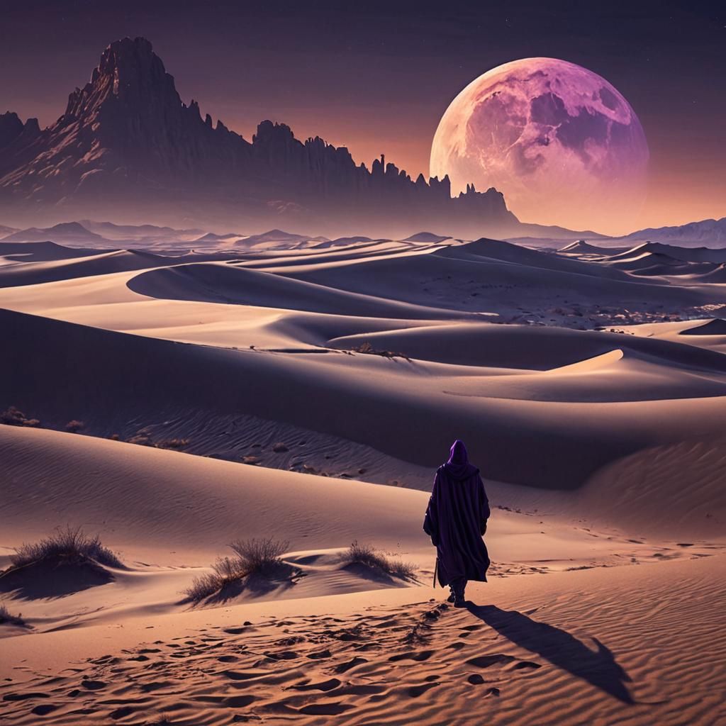 Hooded Figure in Desert Landscape: Dark Fantasy Art