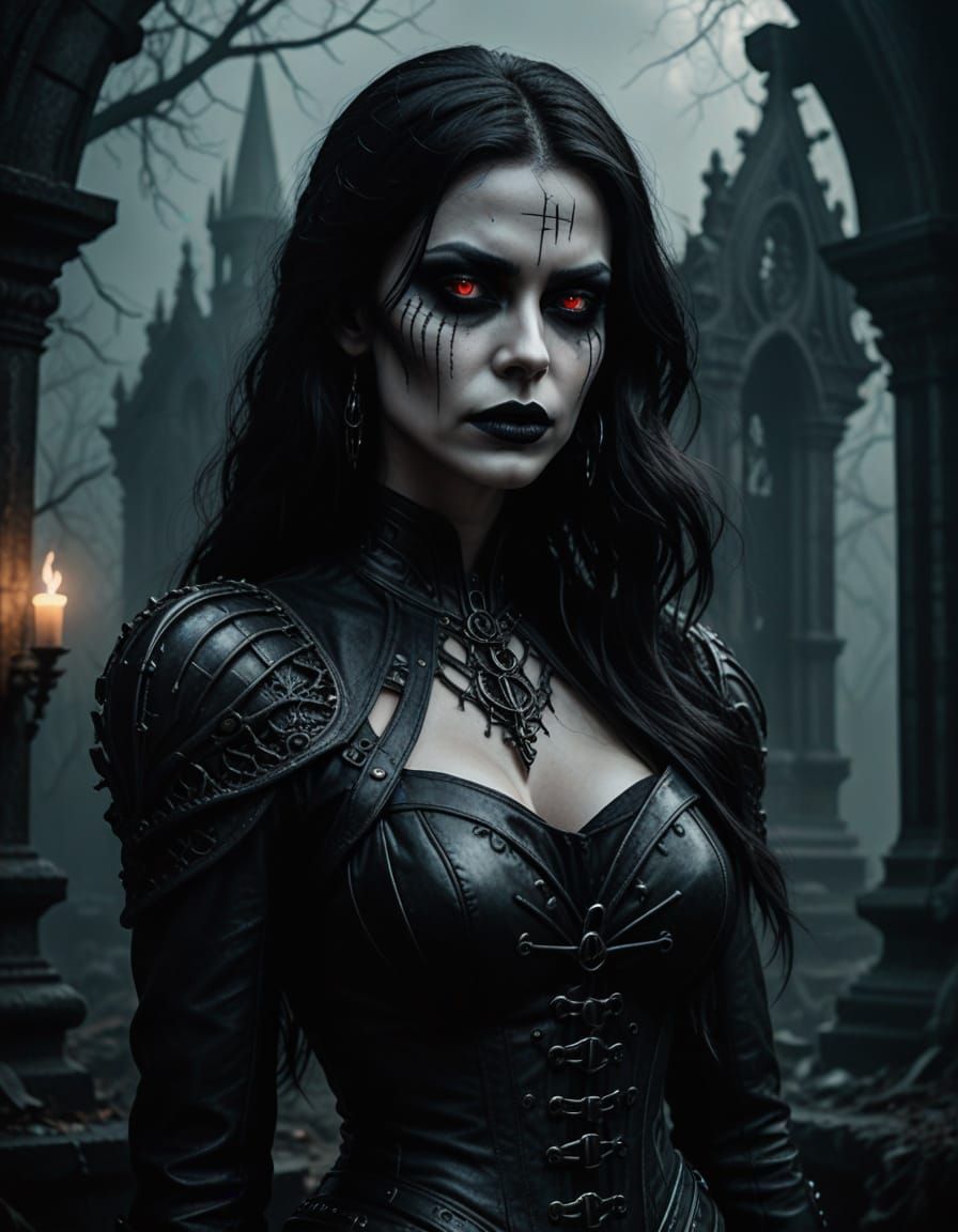 Ethereal Gothic Siren Amidst Mysterious Graveyard
